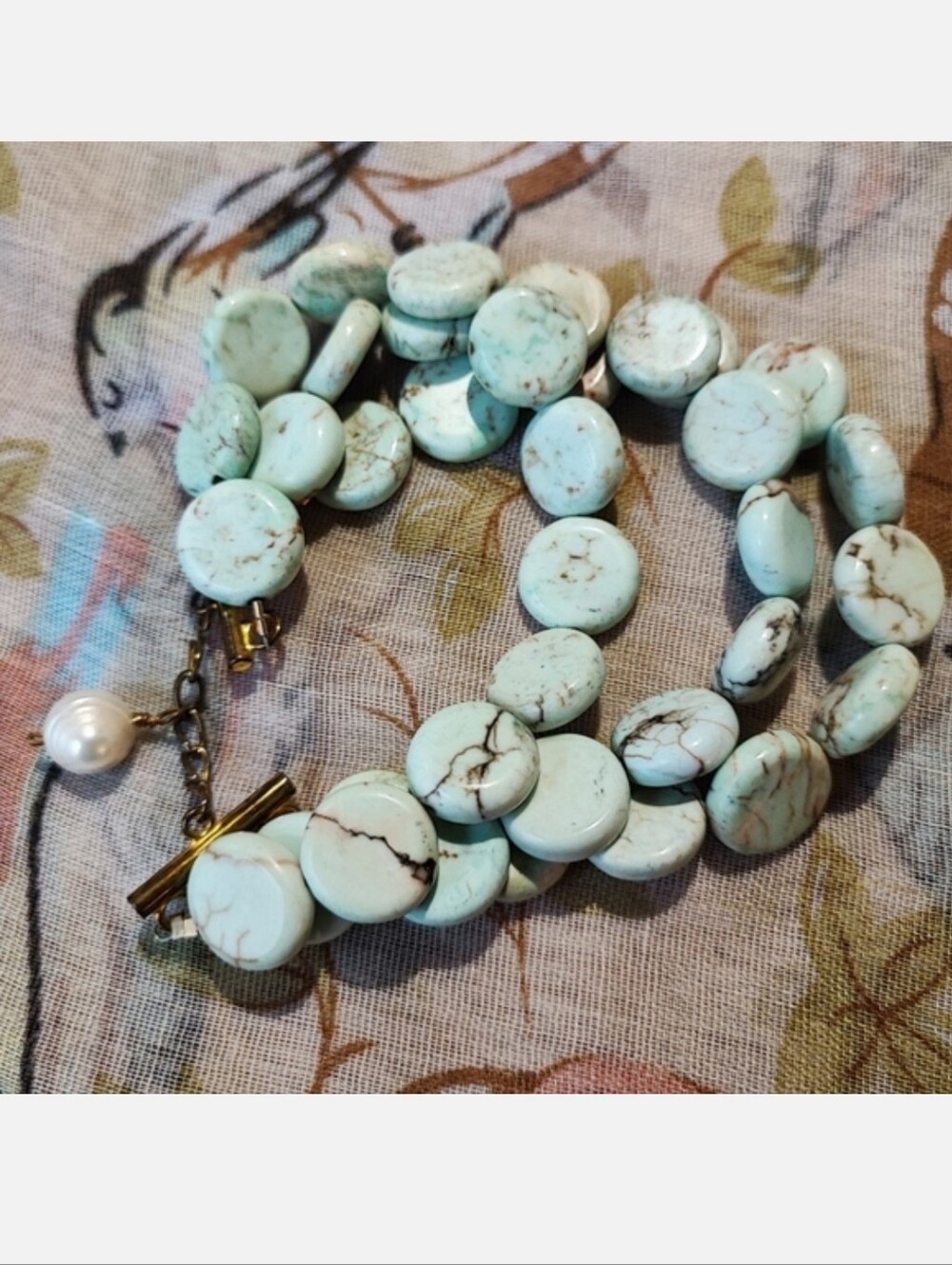 Howlite Faux Turquoise Pearl Light Color 3 Strand Stone Bracelet Tarnishing